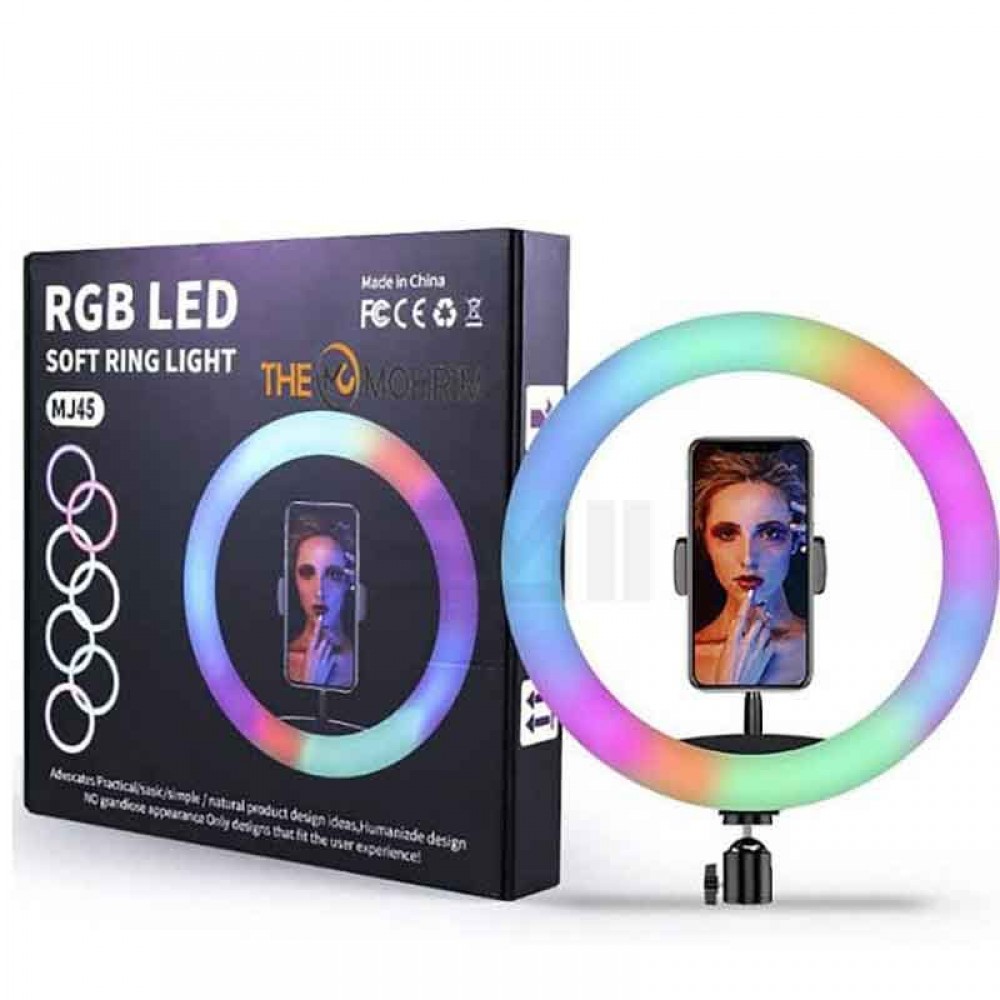 رينگ لايت مدل MJ45 RGB به همراه پایه 2 متر و سه نگهدارنده موبایل