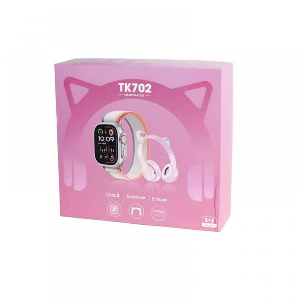 ساعت هوشمند | هدفون بلوتوثی| ۵ عدد بند | مدل TK702 با بند سیلیکونی و بدنه آلومینیومی